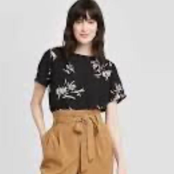 A New Day Black & Multi Floral Printed Short Sleeve Pop Over Top - Picture 4 of 6